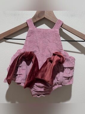 Mud Pie Pink Corduroy Ruffle Bum Bubble Romper - Baby Girl Size 3-6 Months